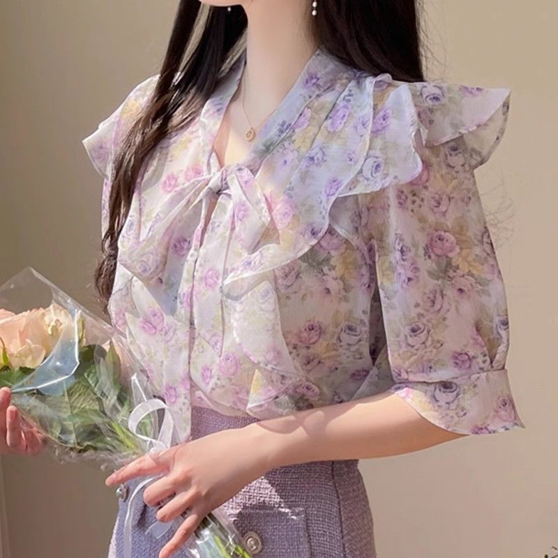 Шифоновая женская блузка с цве – обзор и цена Romper Floral Print