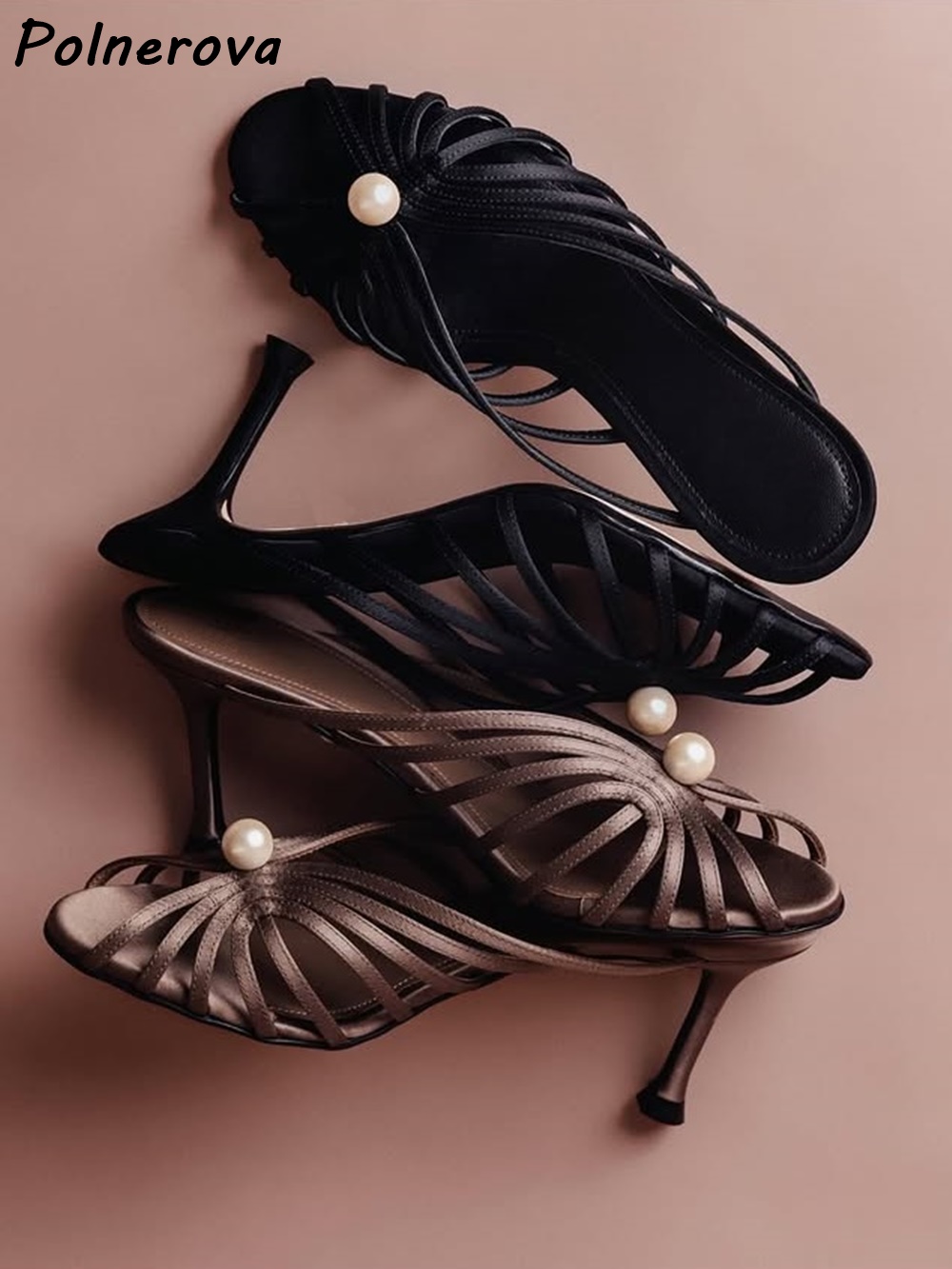 Женские атласные мюли с жемчуж – обзор и цена Sandal Strappy Heeled