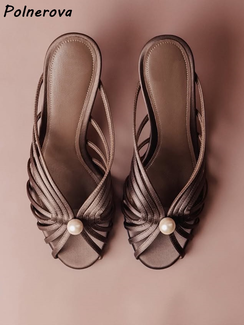 Женские атласные мюли с жемчуж – обзор и цена Sandal Strappy Heeled